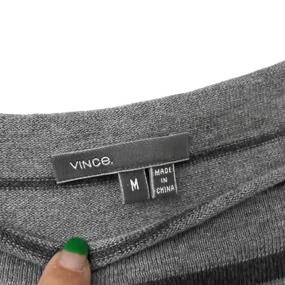 Vince Womens Gray Black Striped Merino Wool Blend Oversized Sweater Size Medium - Picture 3 of 7